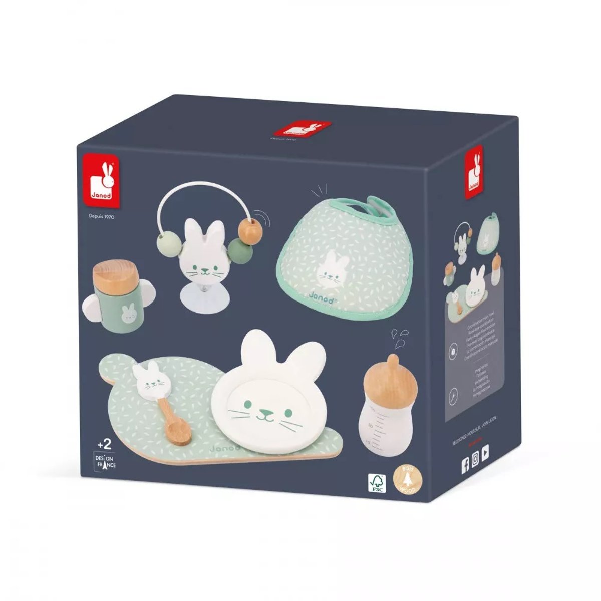 Set repas Zen en bois pour poupon vert d'eau, blanc, bois, JANOD