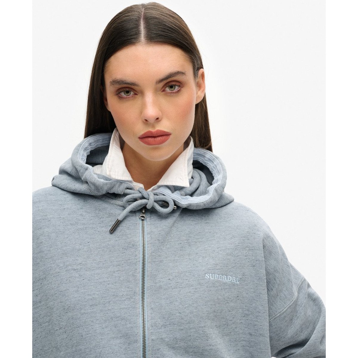 Sweat à capuche zippé surteint à logo Essential bleu brouillard, SUPERDRY