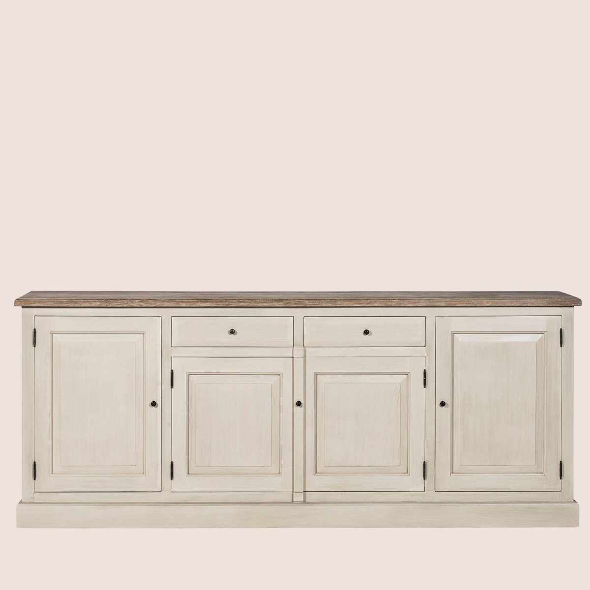 Buffet bas en bois 4 portes 2 tiroirs campagne chic - VILLAS gris, HELLIN, DEPUIS 1862