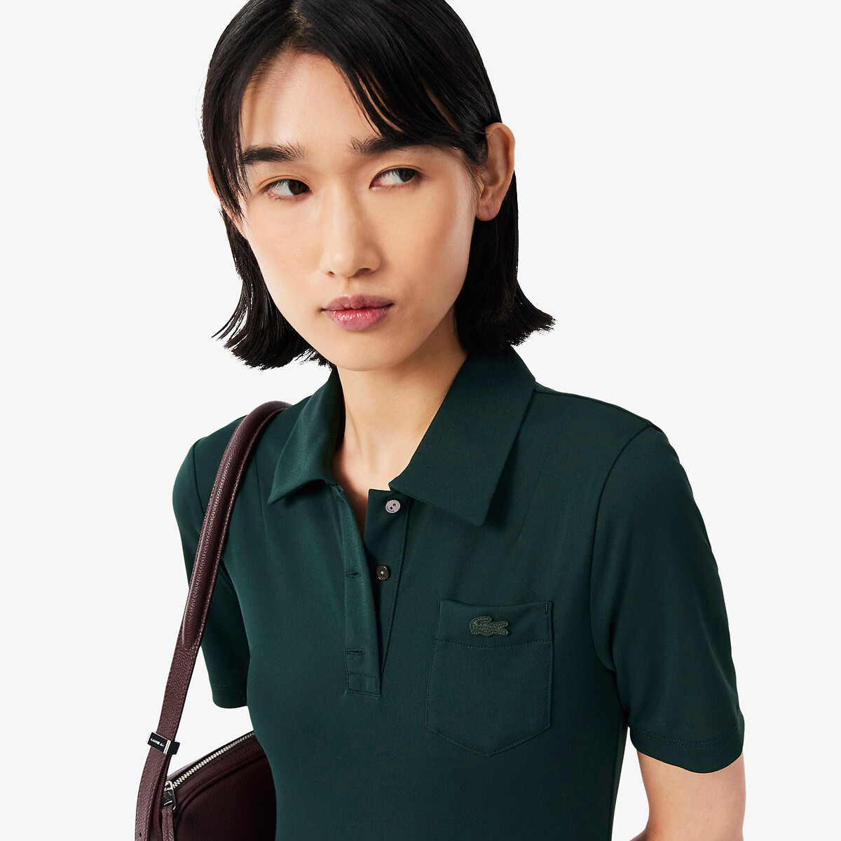 Robe midi à manches courtes, jupe plissée vert foncé, LACOSTE