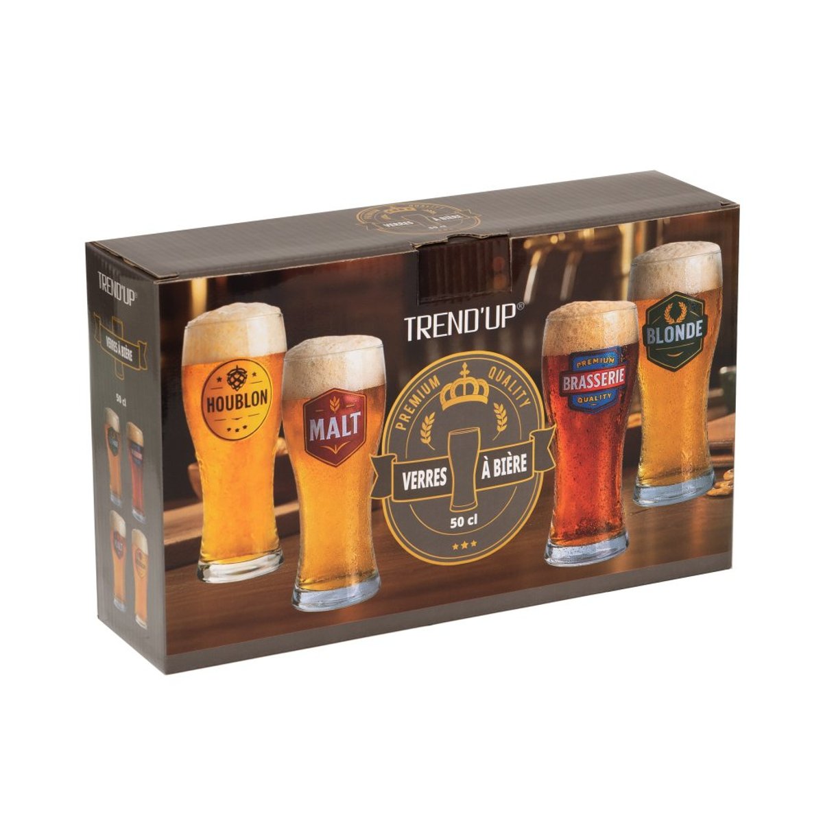 Coffret de 4 verres Brasserie 50 cl transparent / cristal, TREND'UP