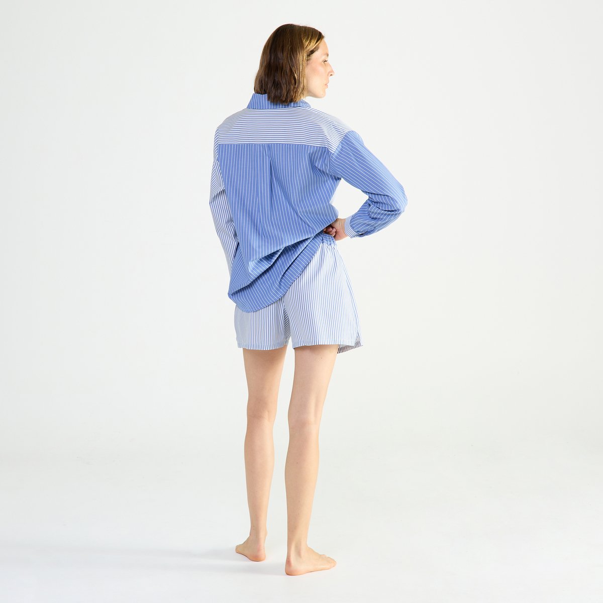 Pyjama col classique en popeline de coton ESSENTIEL FANTAISIE bleu, LAURENCE TAVERNIER