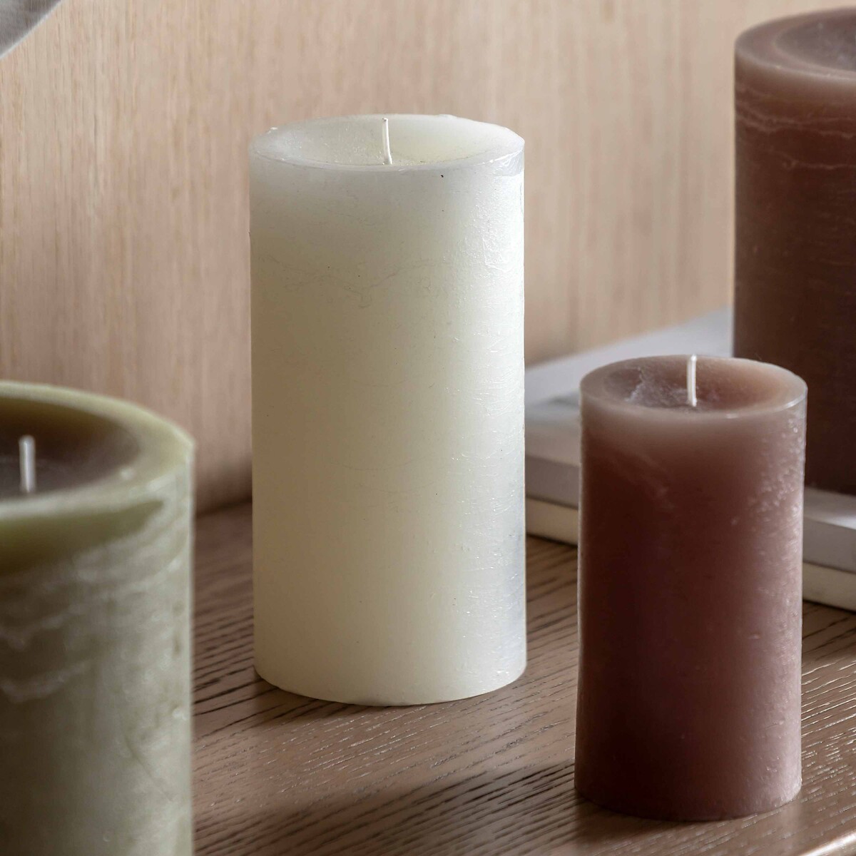 Set of 2 18cm Rustic Pillar Candles white, ÉDITÉ