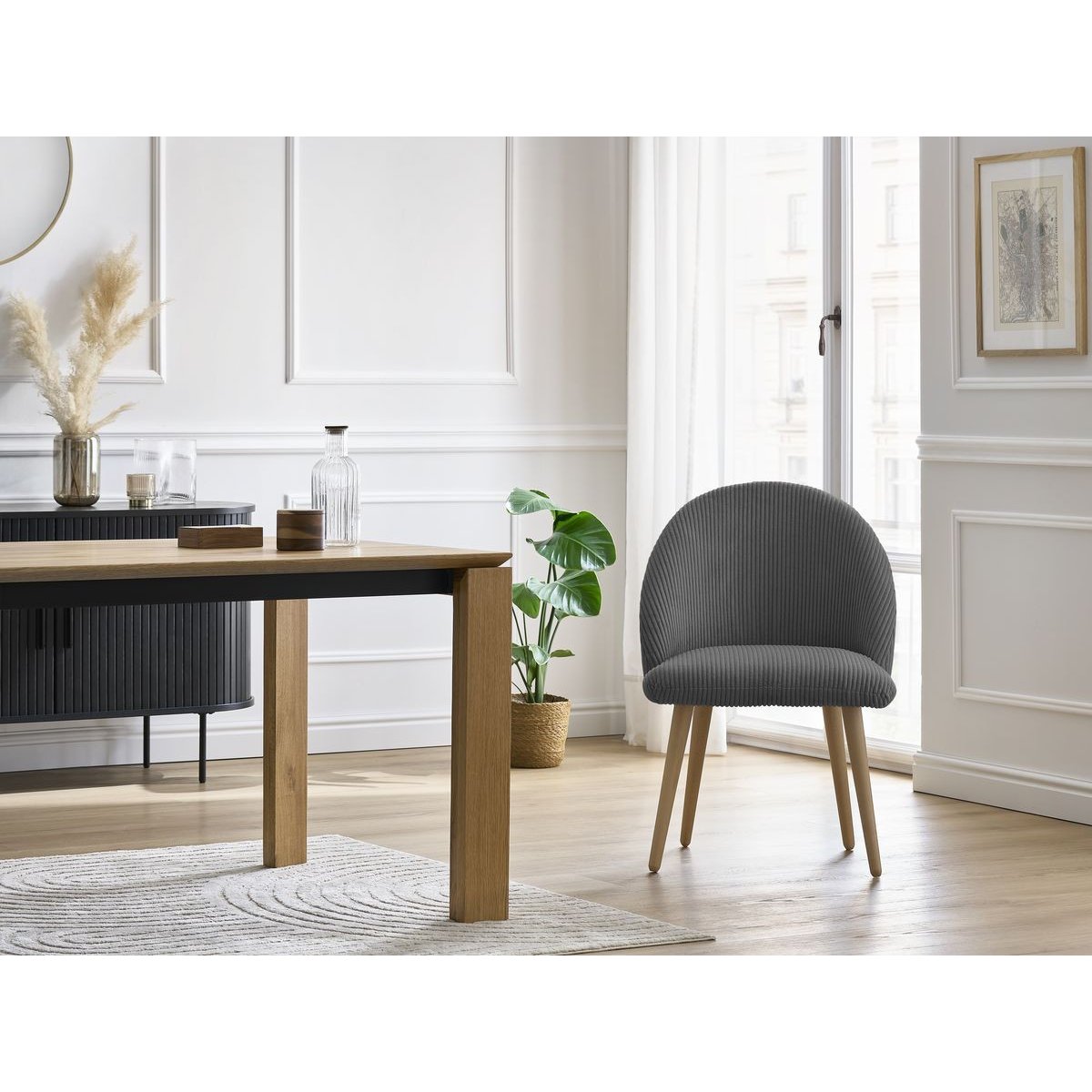 Chaise velours côtelé, LALIE gris foncé, BOBOCHIC