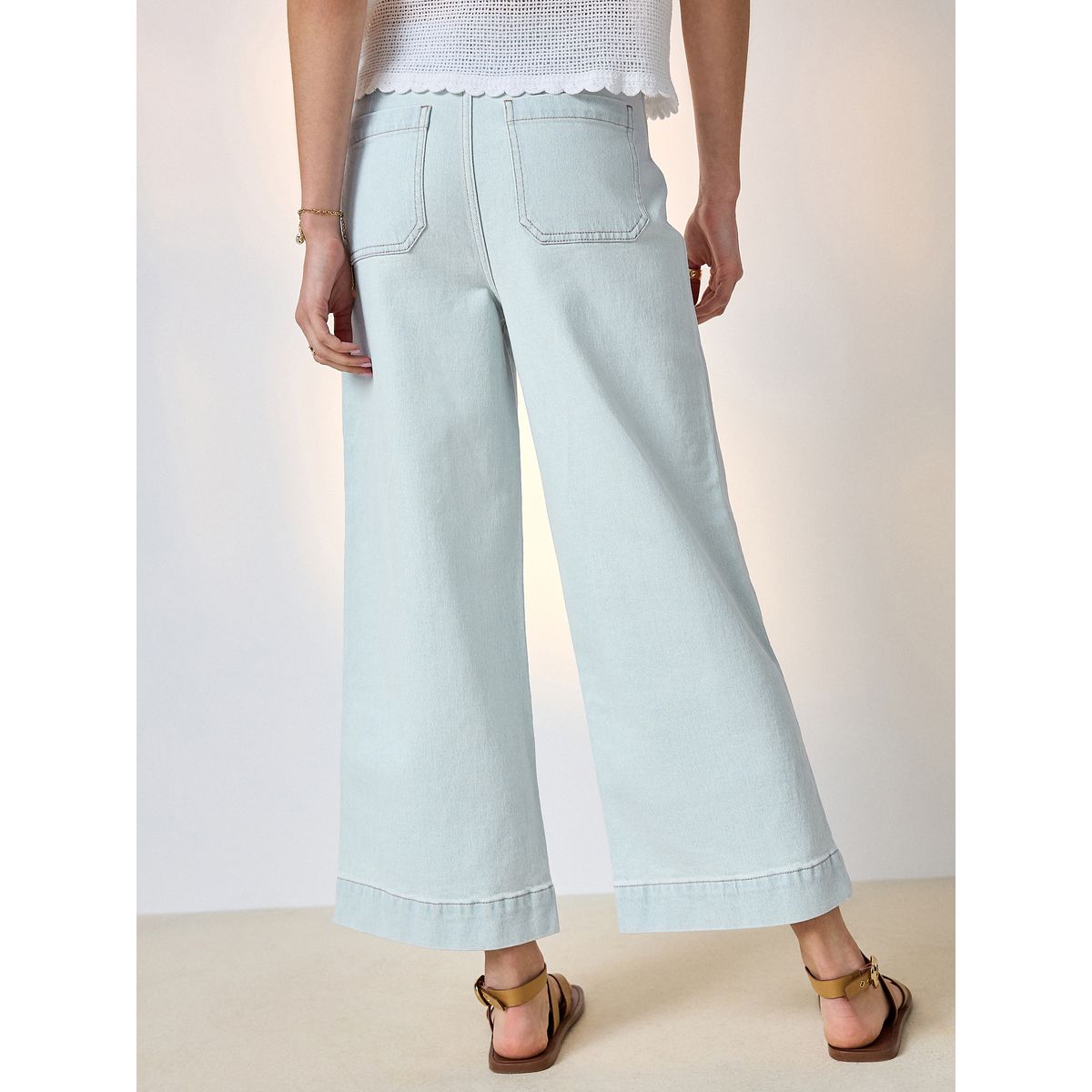Jean court et large à poche plaquée bleach blue, NEXT