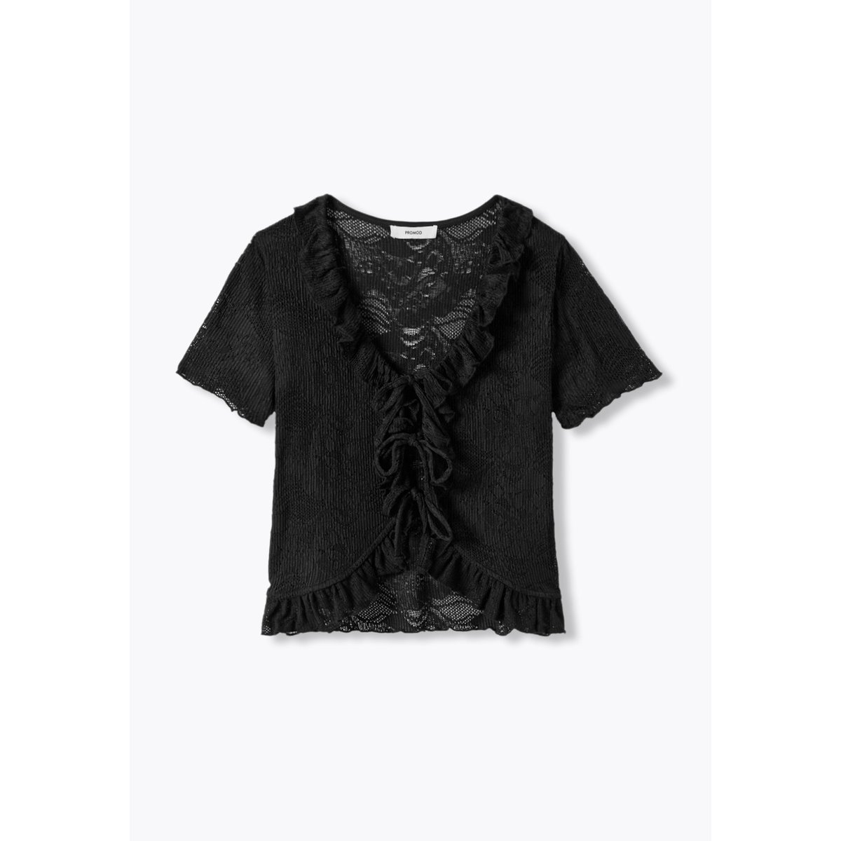 T-shirt dentelle et volants noir, PROMOD
