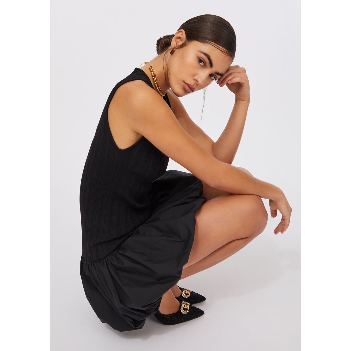Robe courte en maille et popeline noir, LIU JO