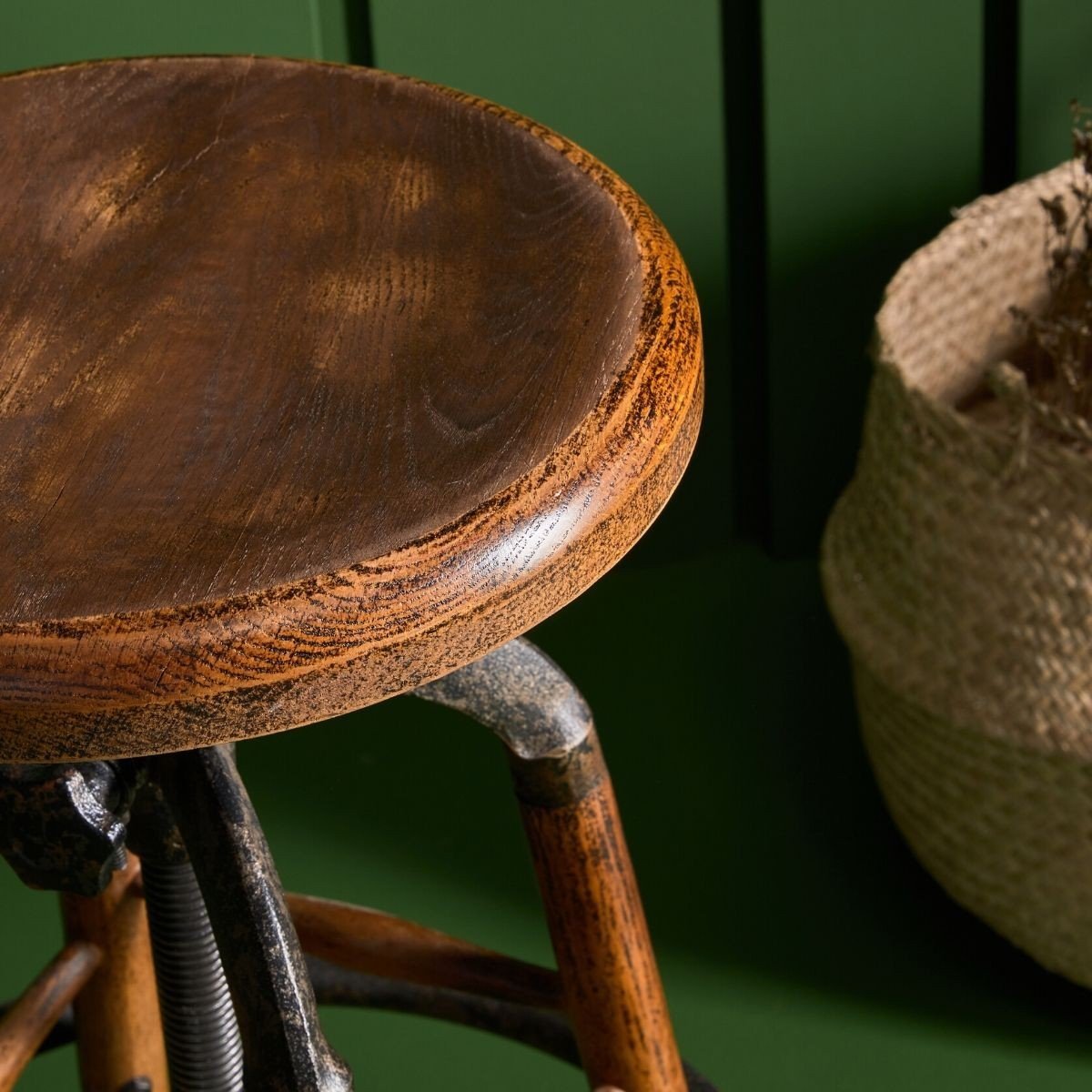 Tabouret de bar en chêne massif et métal bois foncé, SIGNATURE