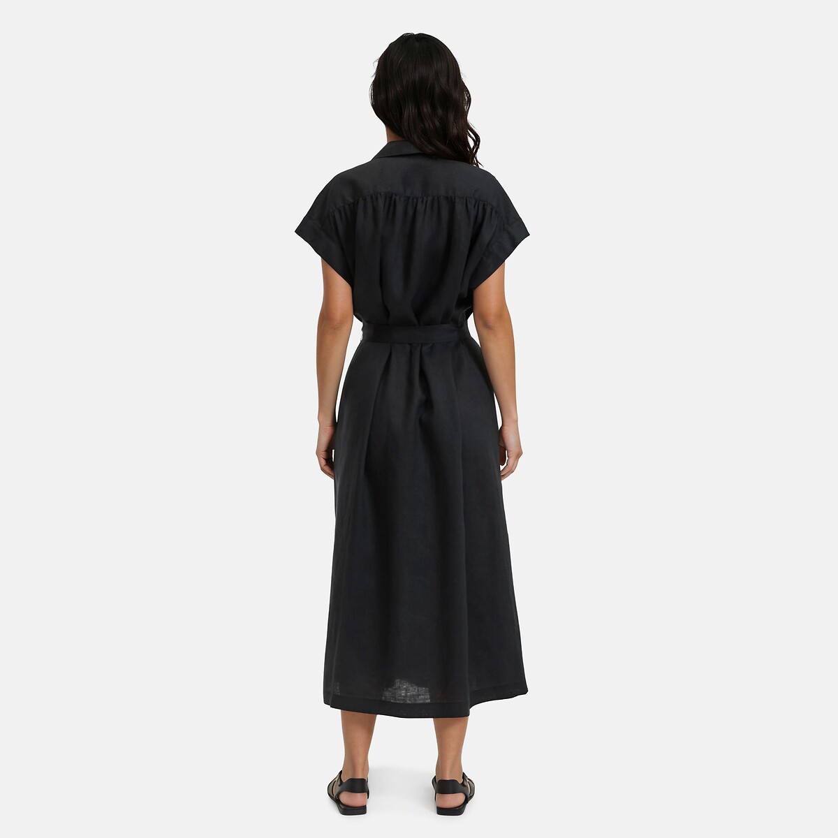 Robe en lin à manches courtes Signature HELOÏSE noir, LA REDOUTE COLLECTIONS