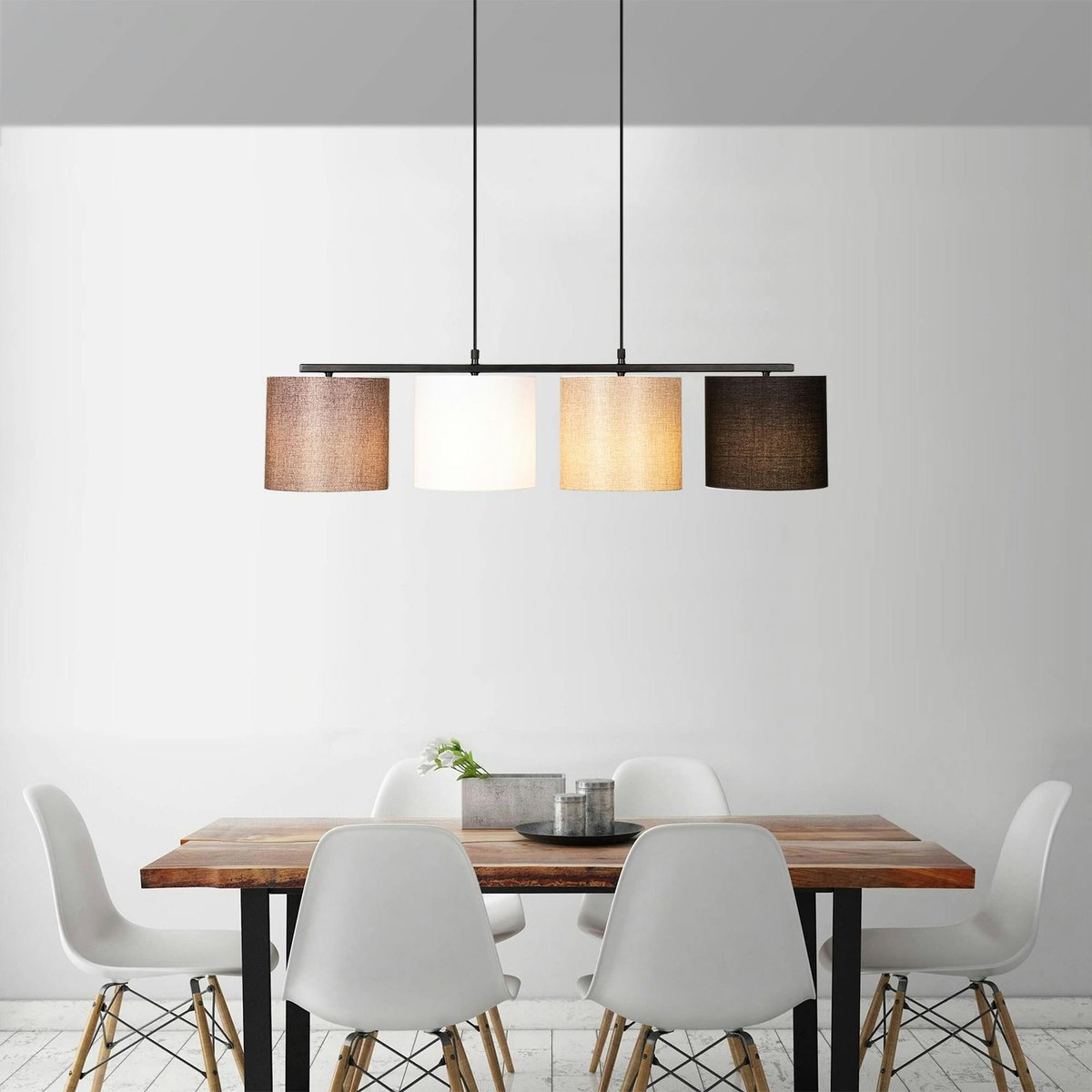 Suspension de table moderne, 4 abat-jour tons naturels ZURICH beige, PIER IMPORT