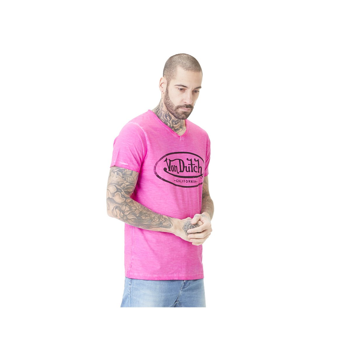 T-shirt en coton Ron rose/noir, VON DUTCH
