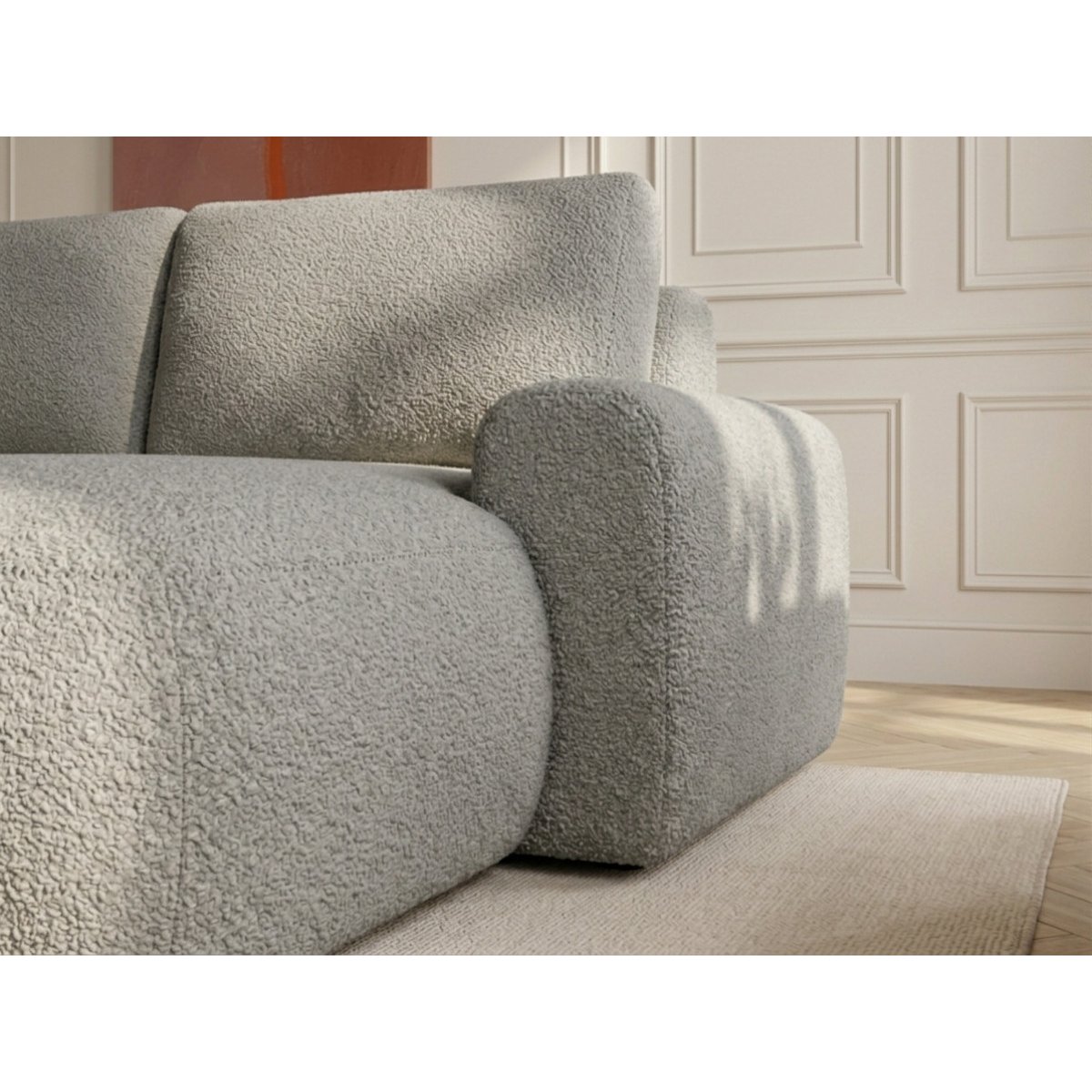 Canapé d'angle convertible 3 places en tissu bouclette, TANGO gris, BOBOCHIC