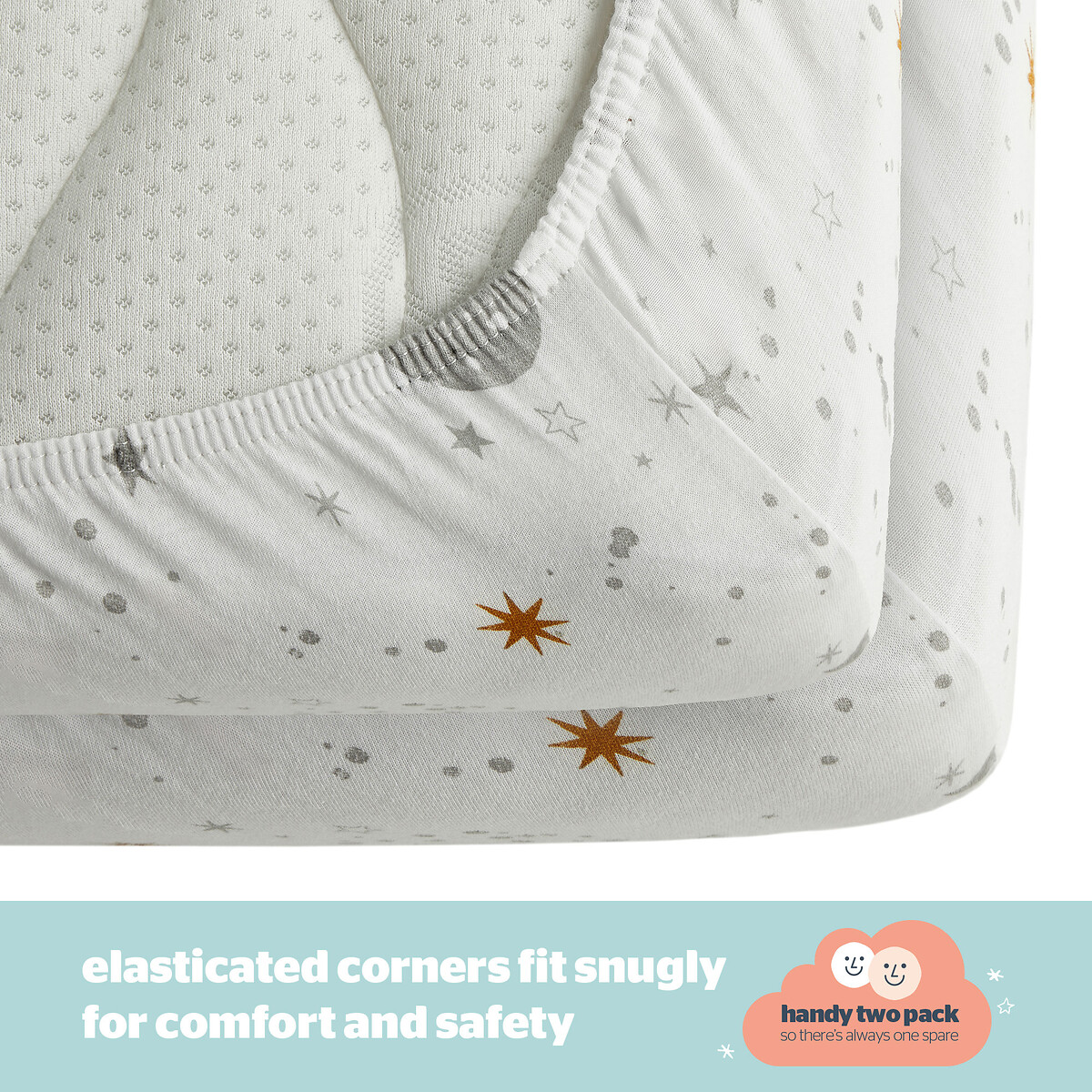Safe Nights Celestial Moon and Stars Cot Bed Fitted Sheet 2 Pack natural, SILENTNIGHT