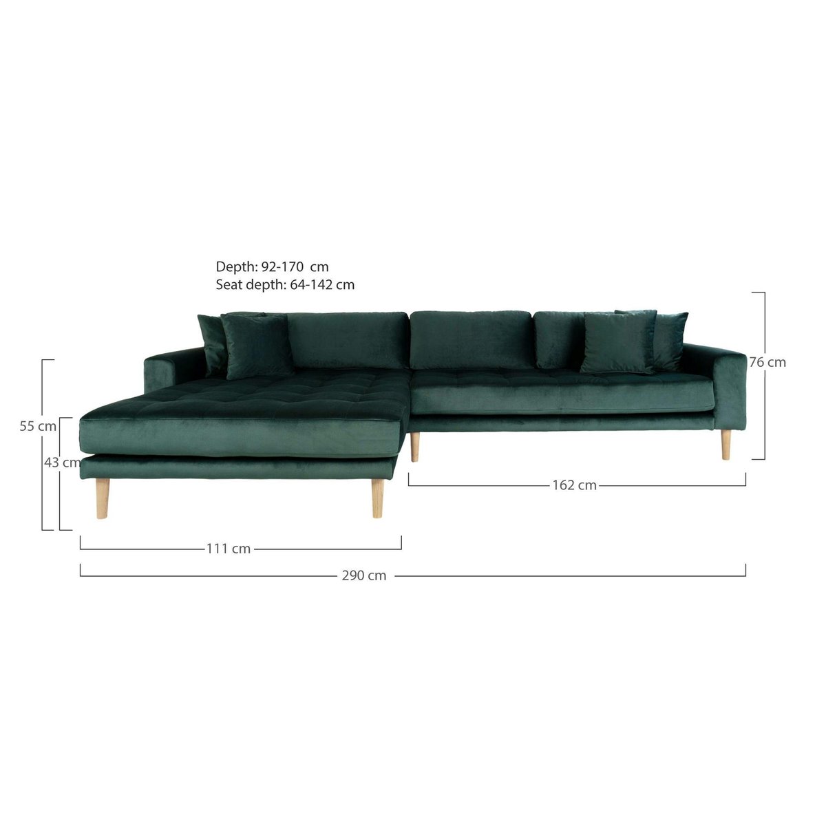 Canapé d'angle en tissu AMSTERDAM vert foncé - méridienne gauche, PIER IMPORT