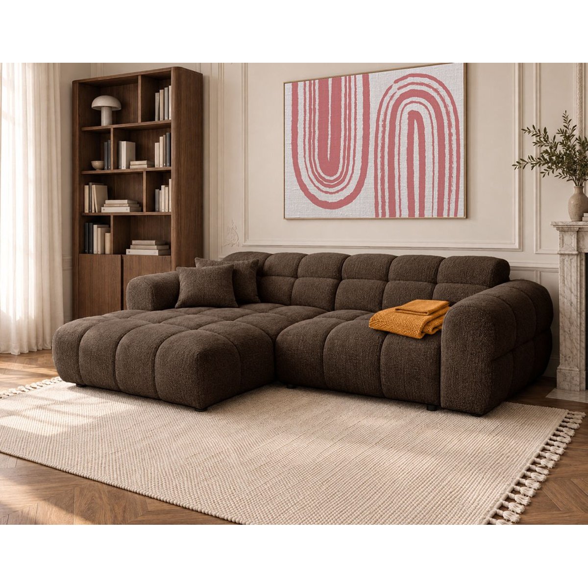 Canapé d'angle gauche 4 places convertible avec, MINI RAY marron, BEST MOBILIER