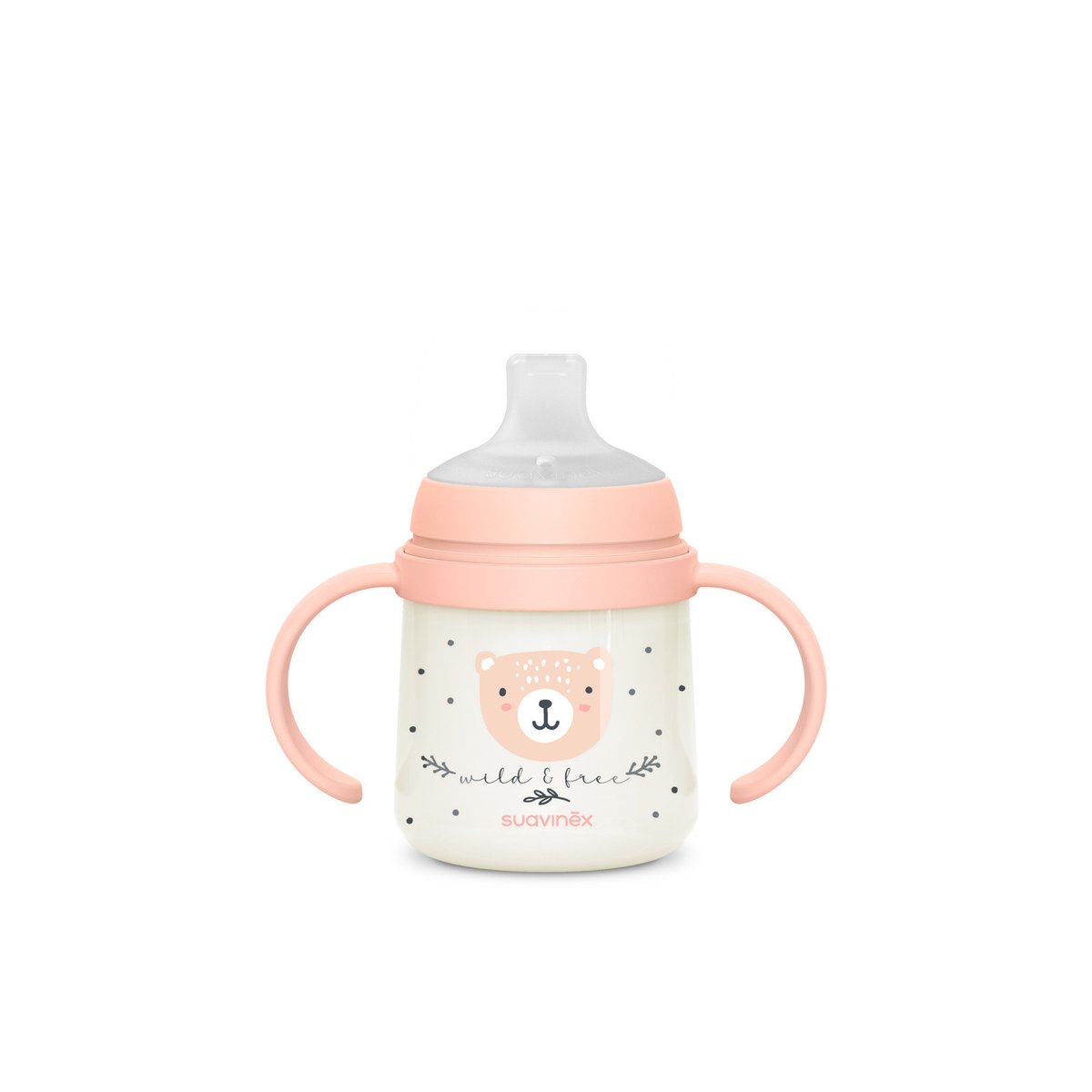 Biberon à anses phosphorescentes +6mois 150ml wild & free rose, SUAVINEX