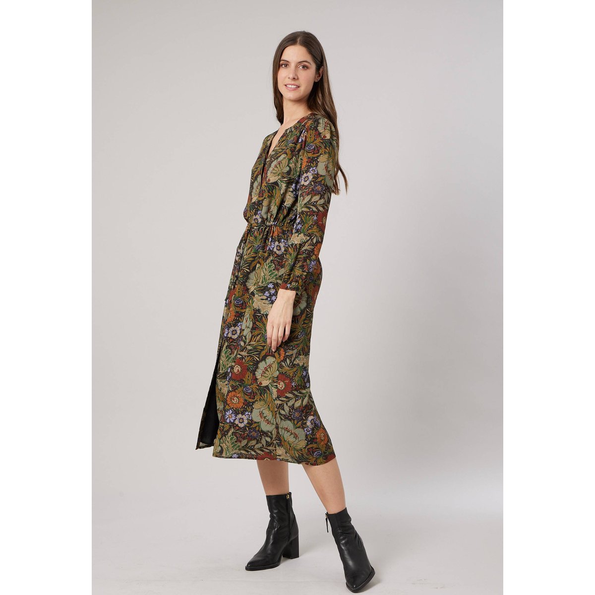 Robe longue fluide femme PHELOA khaki, DEELUXE