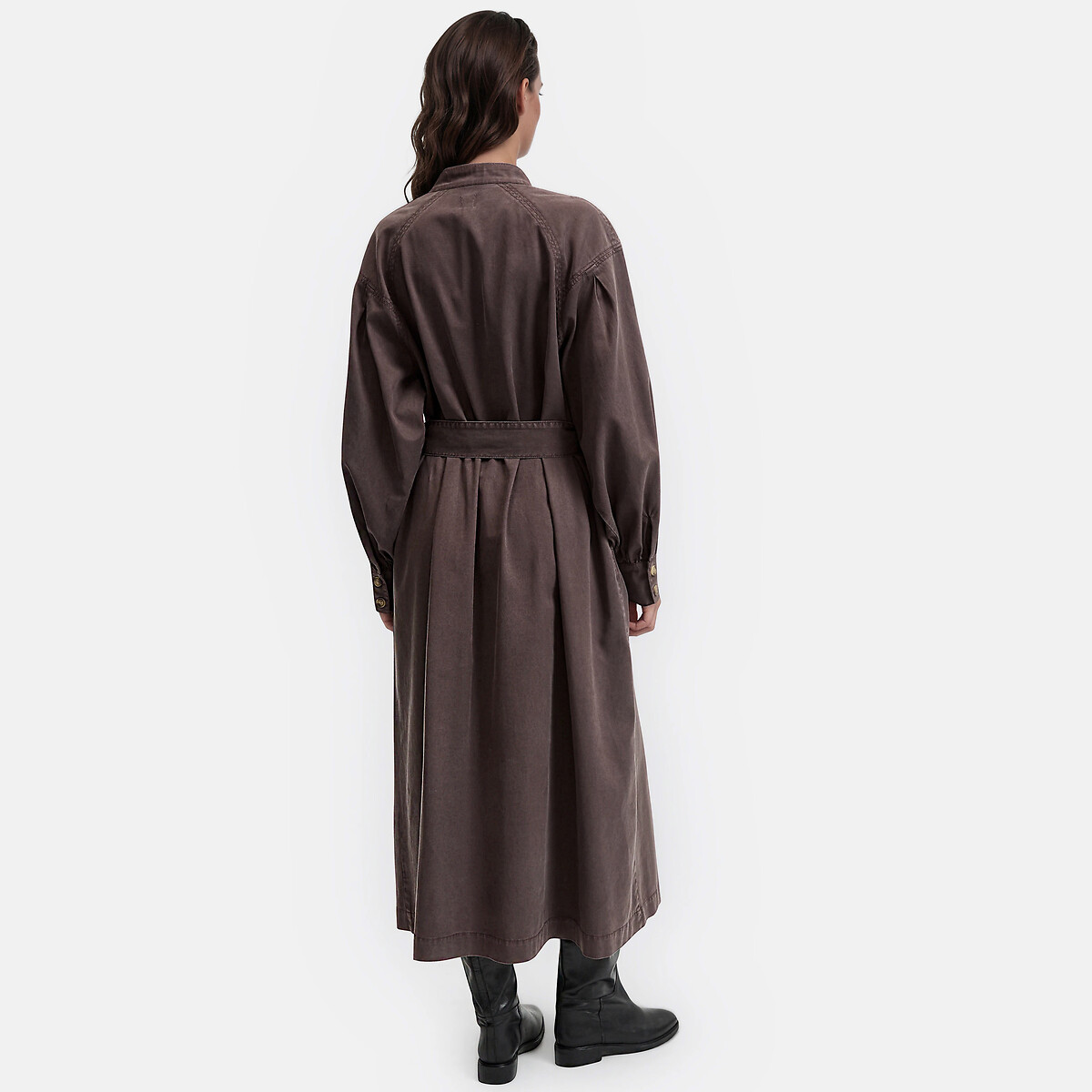 Lyocell/Cotton Puff Sleeve Maxi Dress brown, LA REDOUTE COLLECTIONS