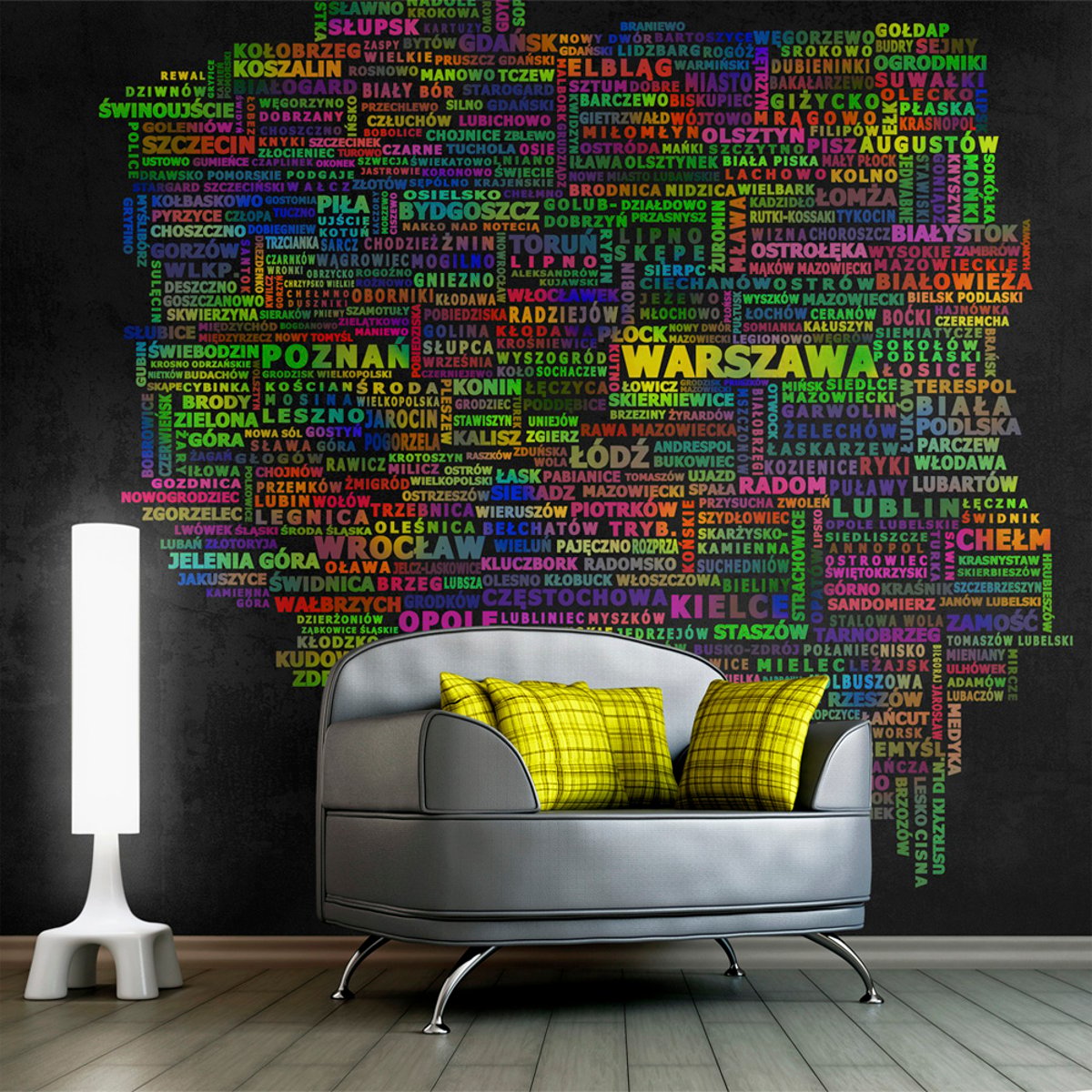 Papier peint intissé panoramique Carte du monde The map of Poland noir, EDEN
