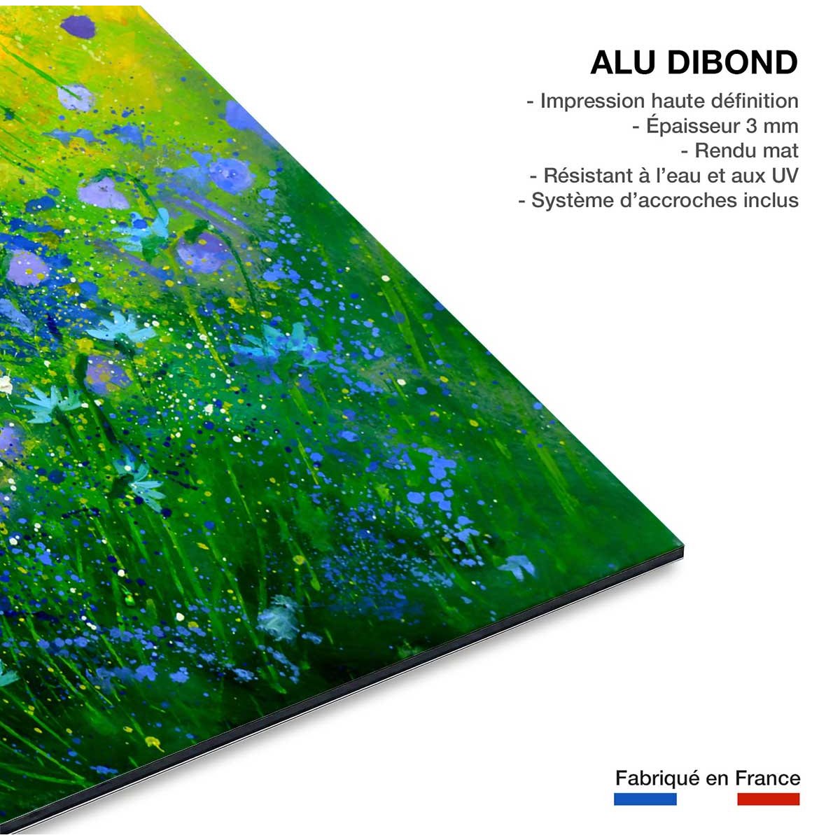Tableau bouquet de fleurs bleues tableau alu dibond, HEXOA
