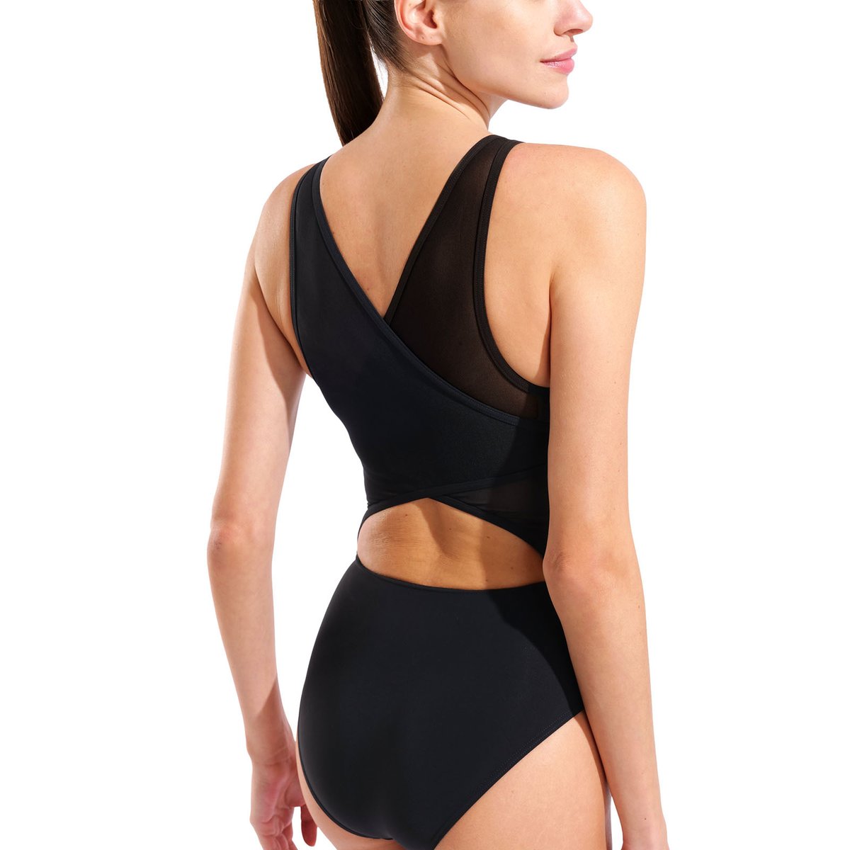 maillot de bain femme arena Feel dos croisé en maille black, ARENA