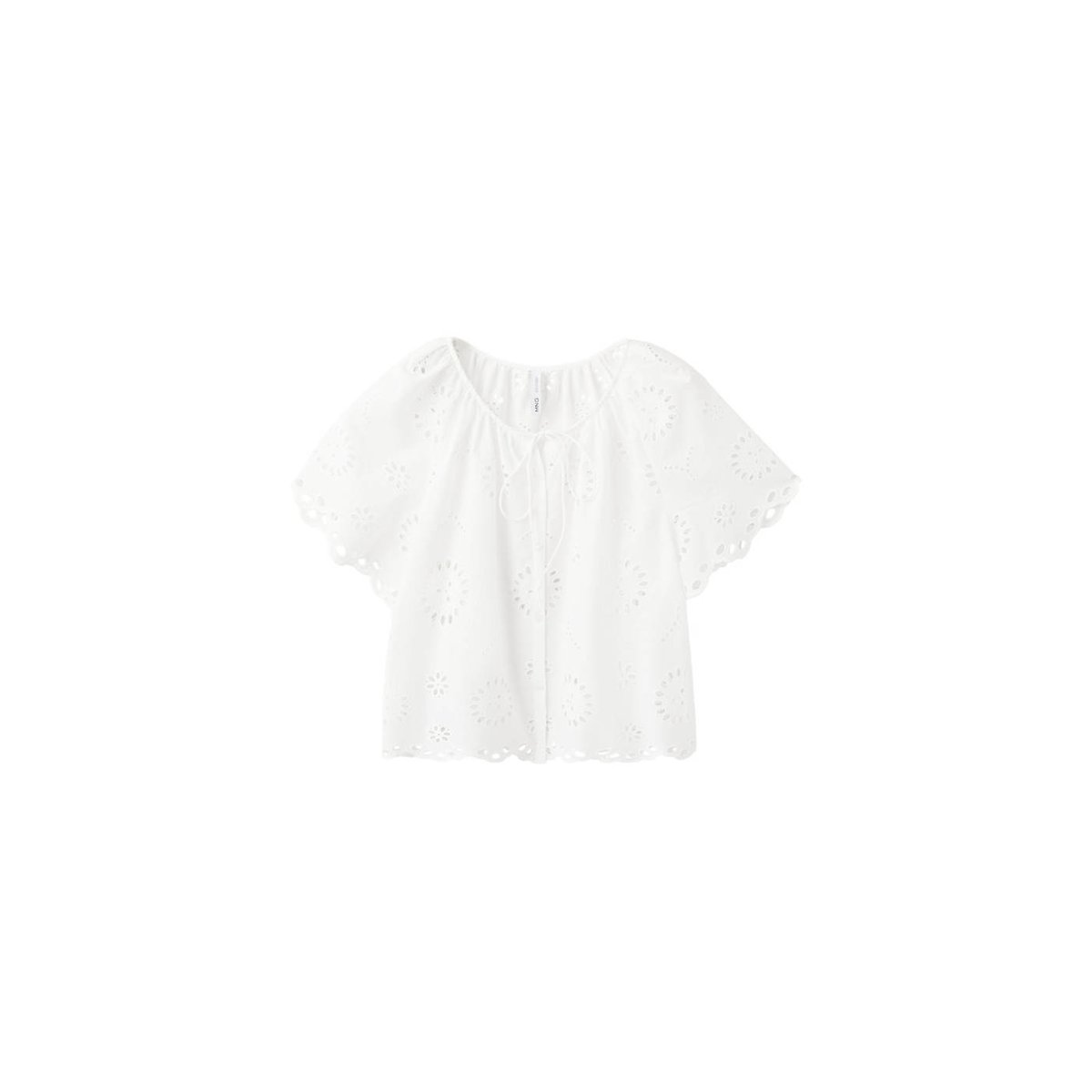 Blouse 100 % coton à broderies ajourées blanc cassé, MANGO
