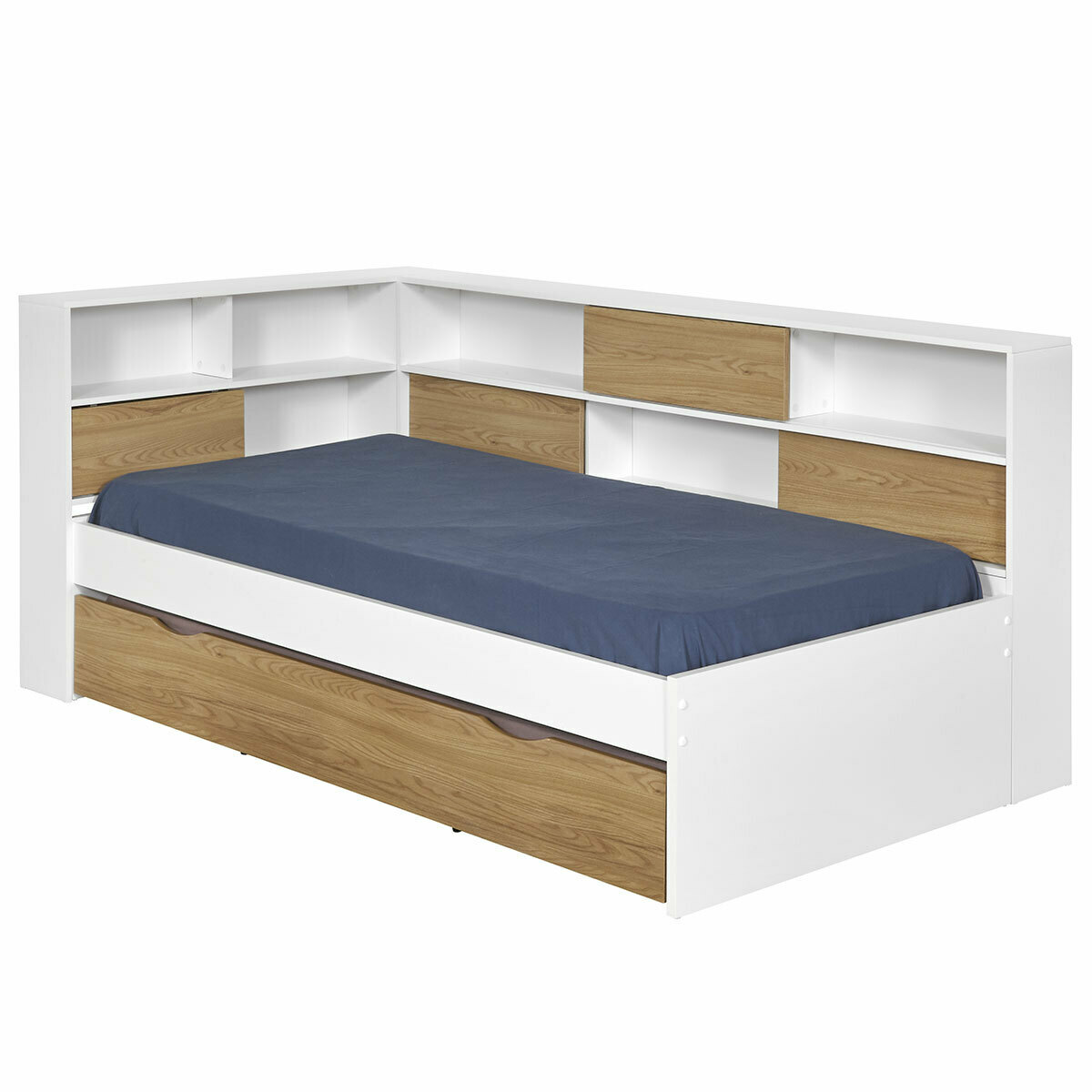 Pack lit cosy avec tiroir et matelas PLAY blanc et bois, AKITEN RETAIL