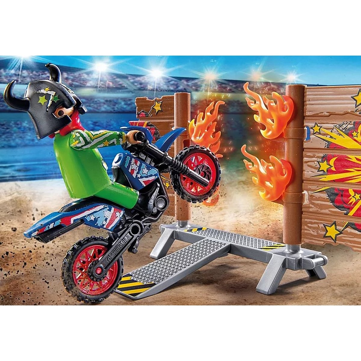 Cascadeurs avec quad moto et tremplins multicolore, PLAYMOBIL