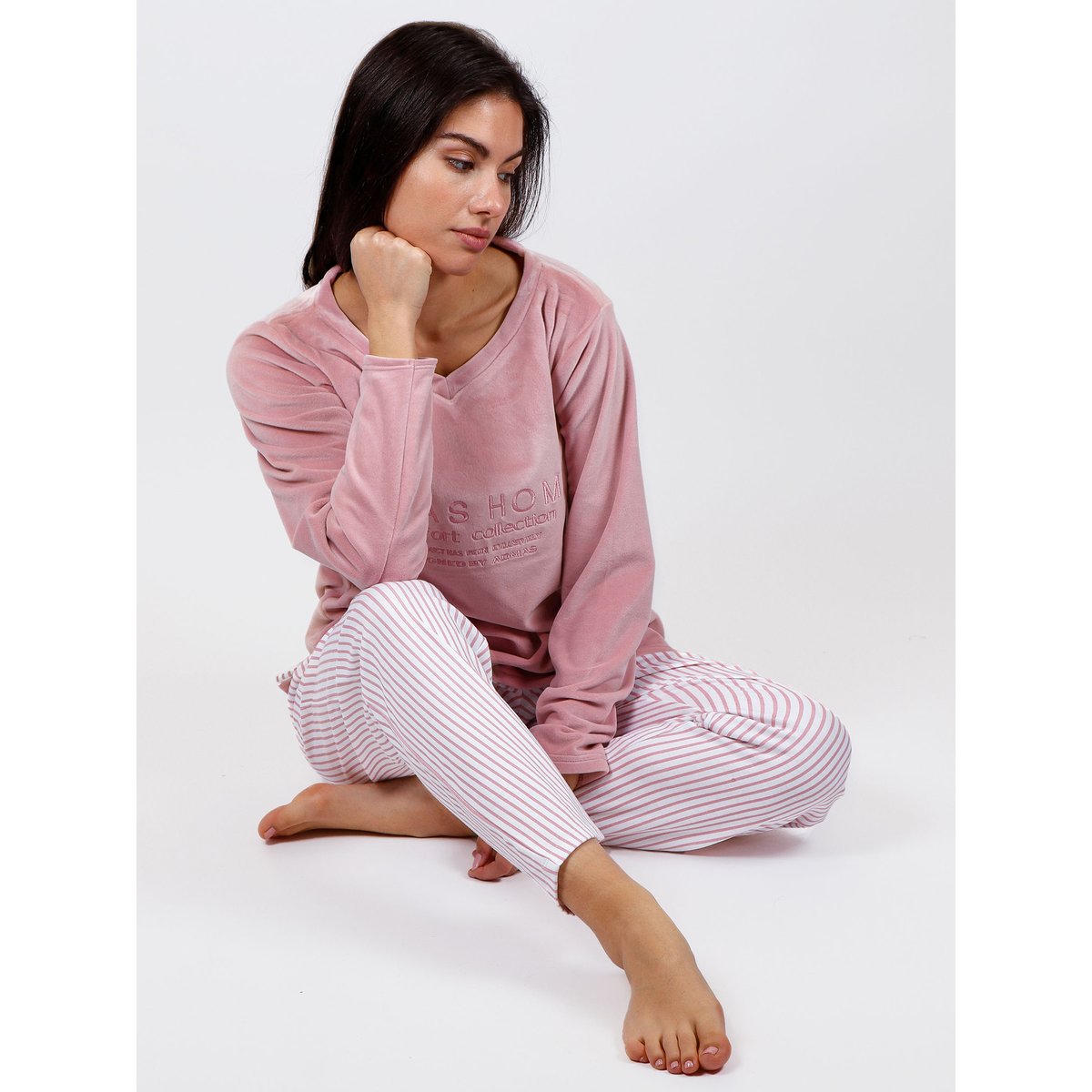 Pyjama pantalon top manches longues Comfort Home rose, ADMAS