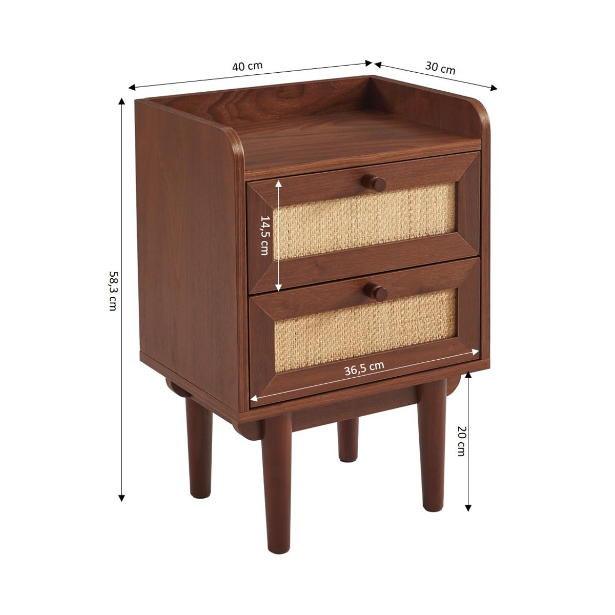 Table de chevet en cannage LEON noyer, SORELH