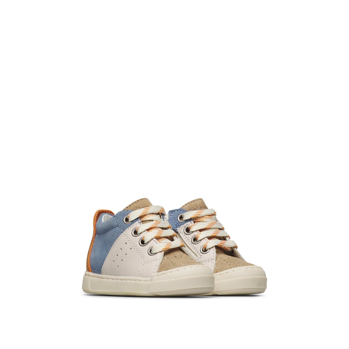 Baskets en cuir et en daim FABRON ZIP bleu-beige, FALCOTTO