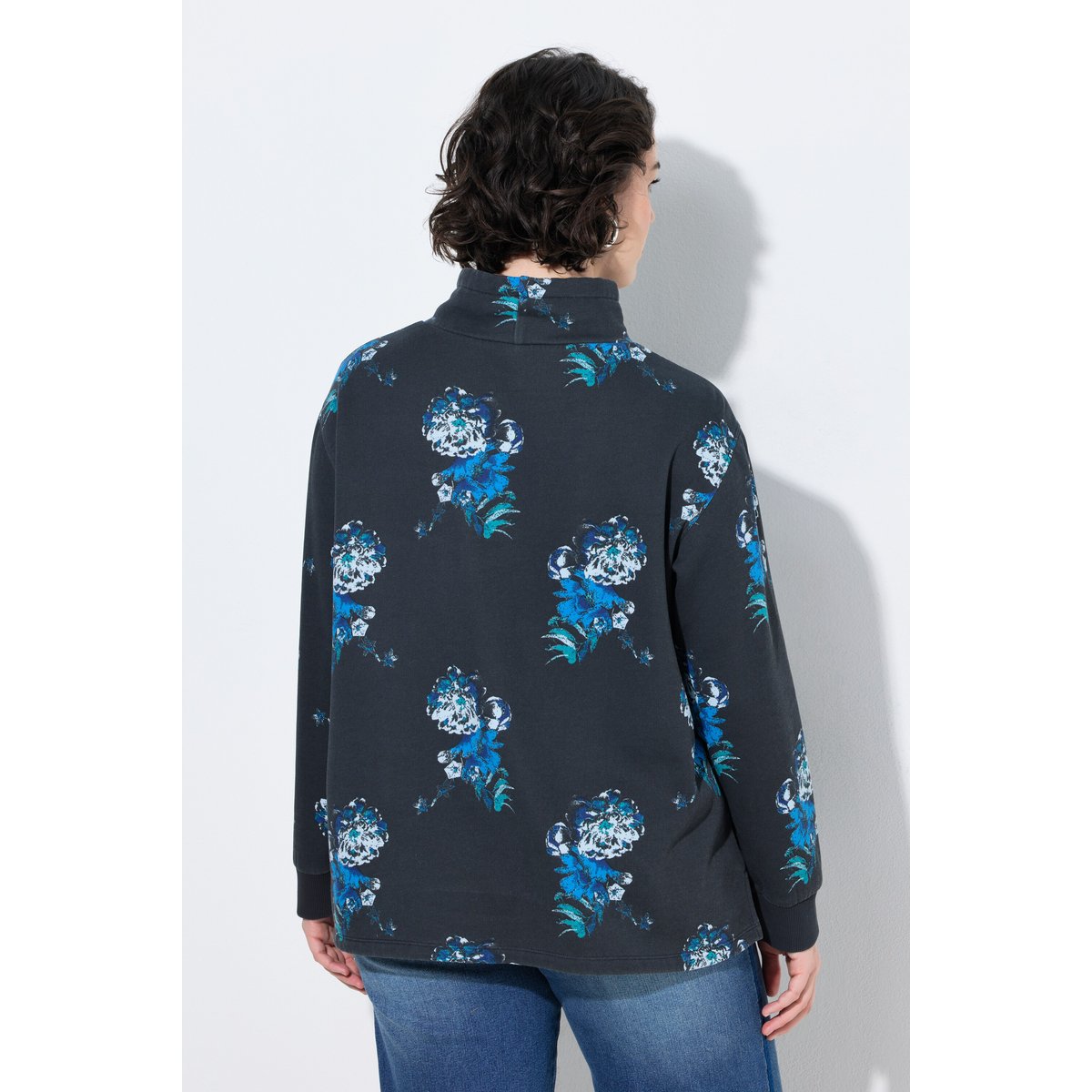 Sweat-shirt à fleurs, coupe évasée marine, ULLA POPKEN