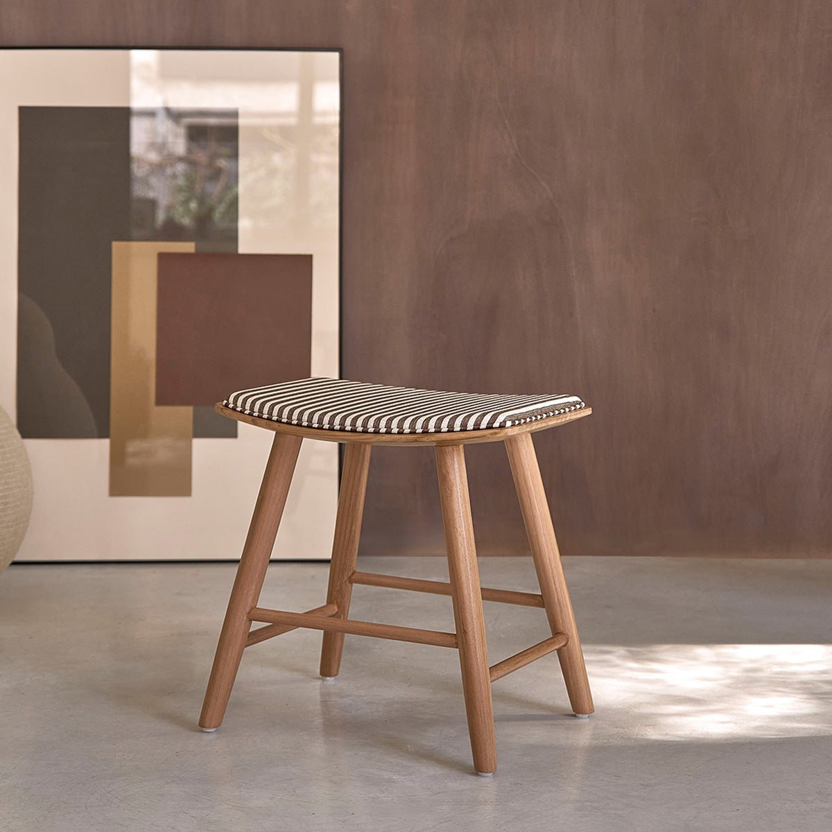 Lot de 2 tabourets en teck massif et tissu rayé  AMBRE rayure_marron_beige, BERAH GETAH