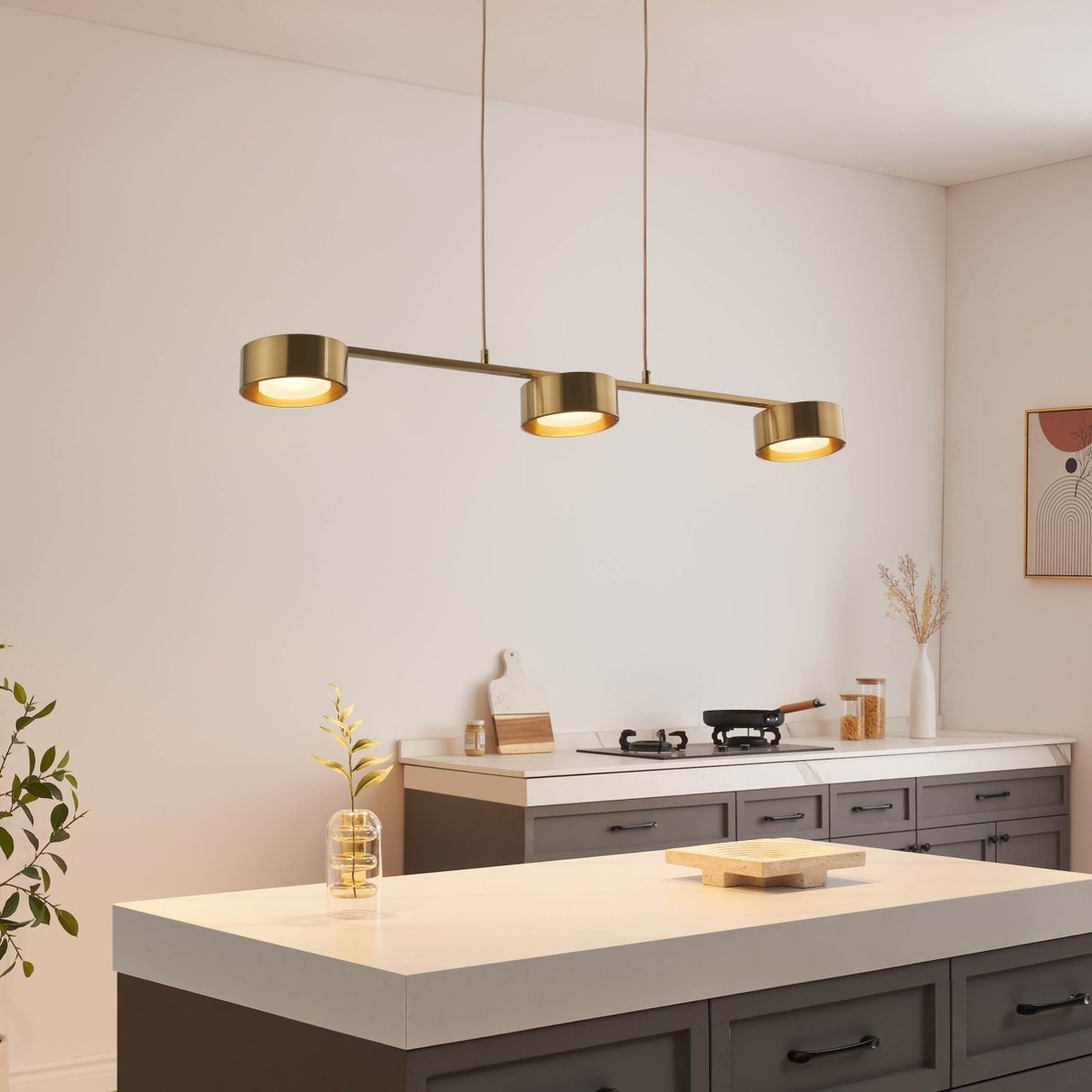 Suspension LED longiligne dorée - PRINS laiton, KOSILUM