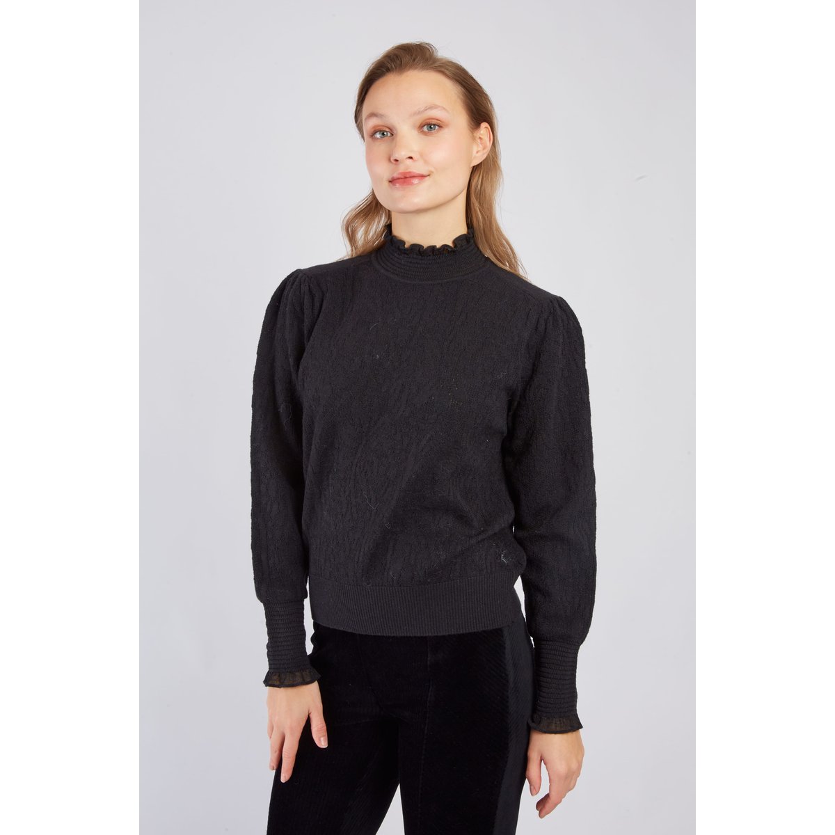 Pull uni col montant ADELINE noir, DERHY