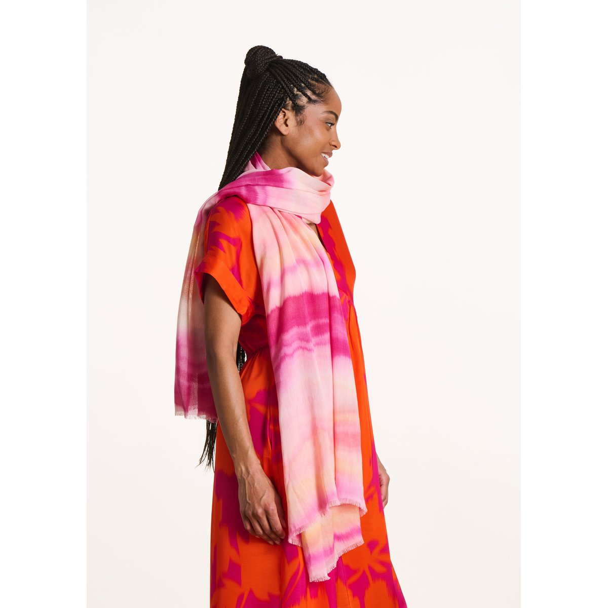 Foulard à rayures imprimé tie & dye en coton et modal rose, LA FEE MARABOUTEE