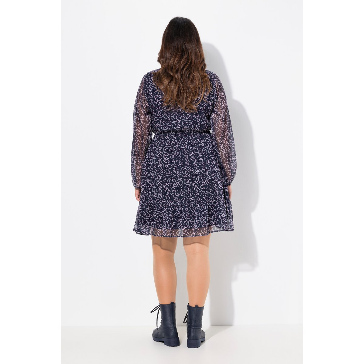 Robe coupe trapèze à motif floral bleu encre, ULLA POPKEN