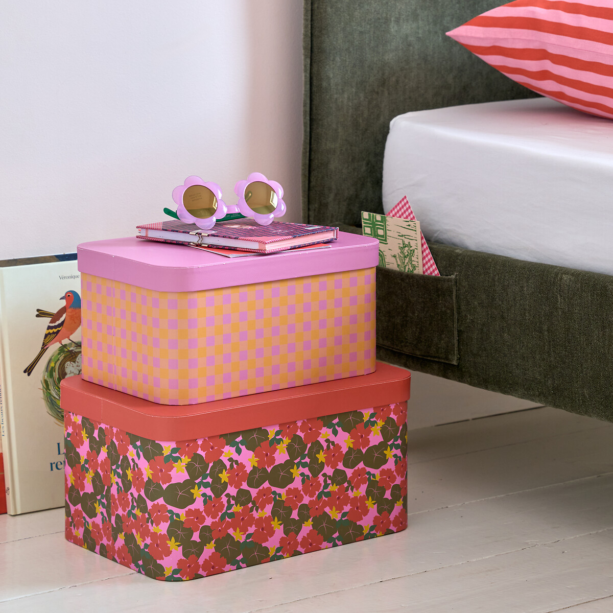 Lote de 2 cajas apilables con tapa, Lena multicolor, LA REDOUTE INTERIEURS