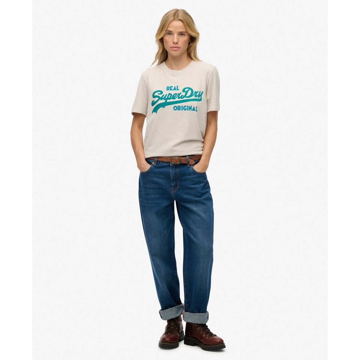 T-shirt Vintage Logo Scripted en Coton Bio grège chiné, SUPERDRY