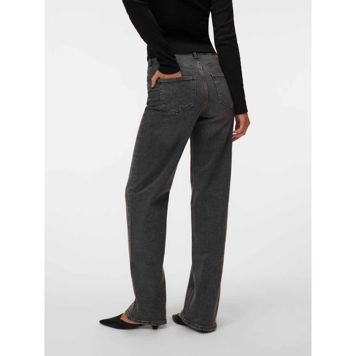 Jean À Coupe Large dark grey denim, VERO MODA