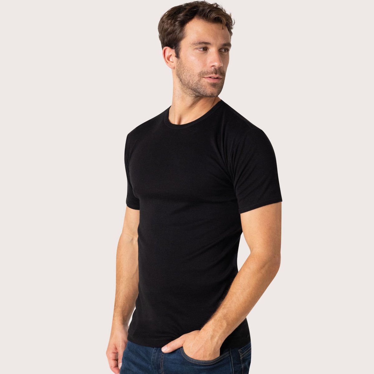 Tee-shirts col rond, lot de 3, LES CLASSIQUES noir charbon, EMINENCE