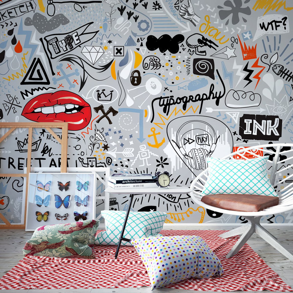 Papier peint intissé panoramique Textes Stream of thought gris / argent, EDEN
