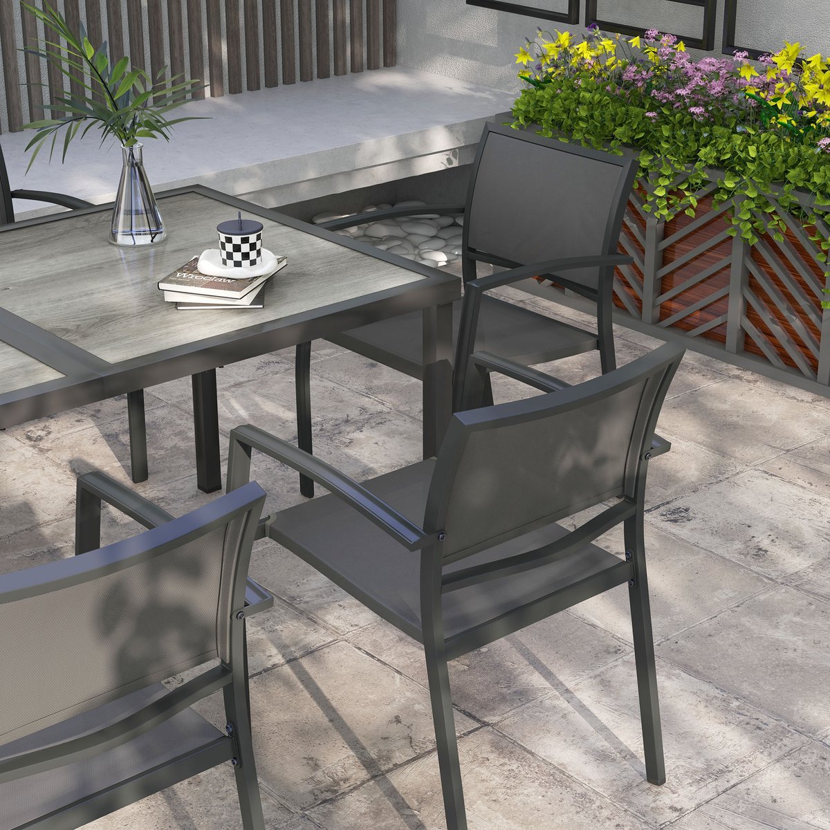 Ensemble de salon de jardin Acier Gris foncé gris, OUTSUNNY