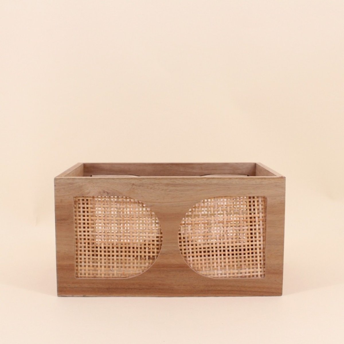 Set de 2 caisses en bois détails rotin naturel, ORNAMI
