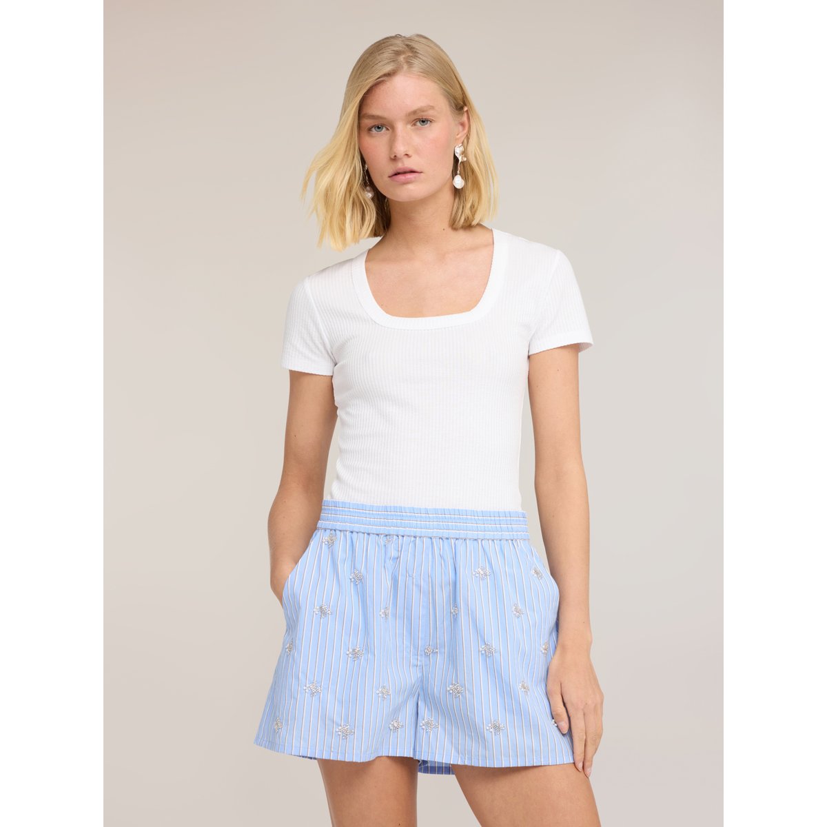 T-shirt côtelé avec découpes blanc, MOTIVI