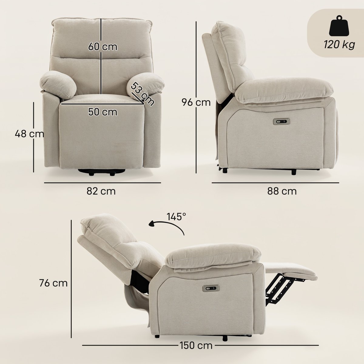 Fauteuil releveur multifonctionnel Chenille crème, HOMCOM