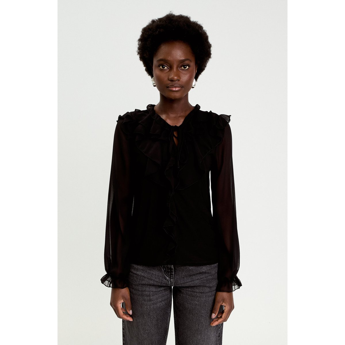 Blouse col v manches longues noir, CACHE CACHE