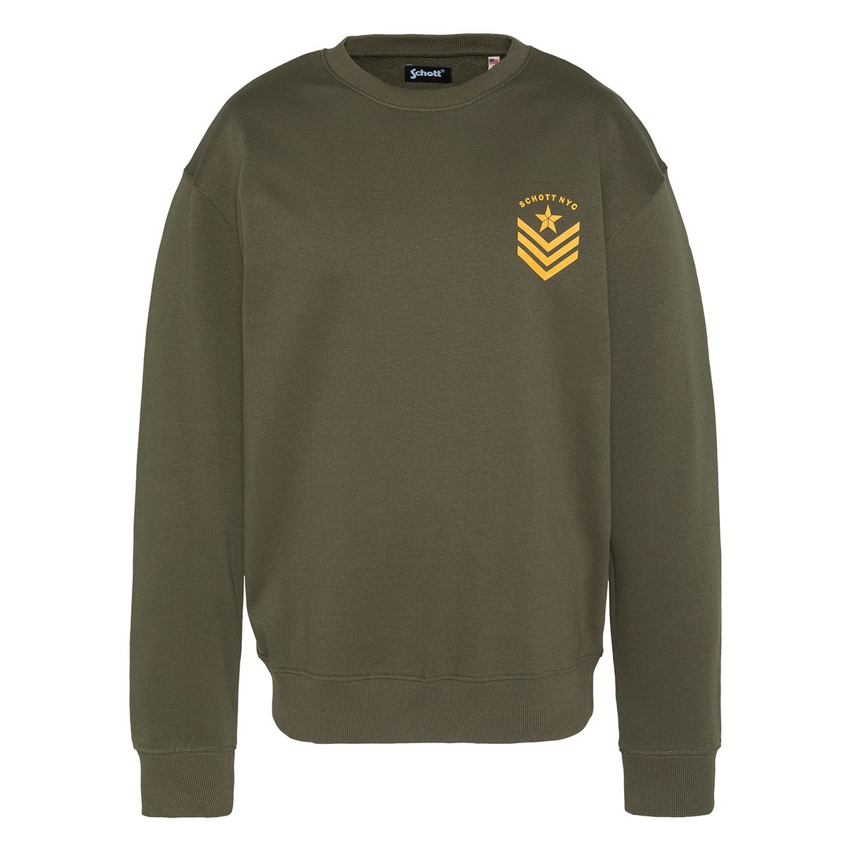 Sweatshirt imprimé army col rond kaki, SCHOTT