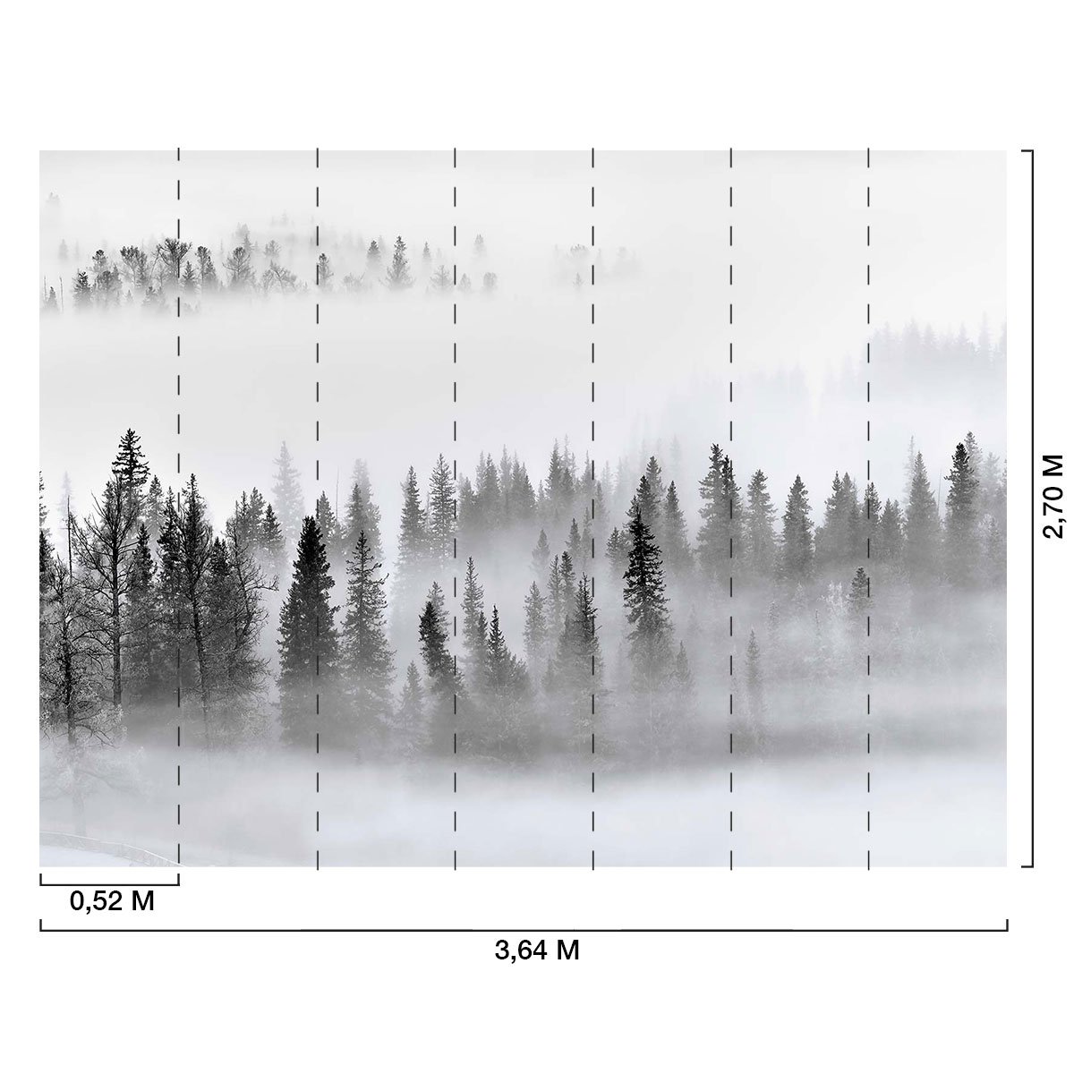 Papier peint panoramique foret dans le brouillard intissé, HEXOA