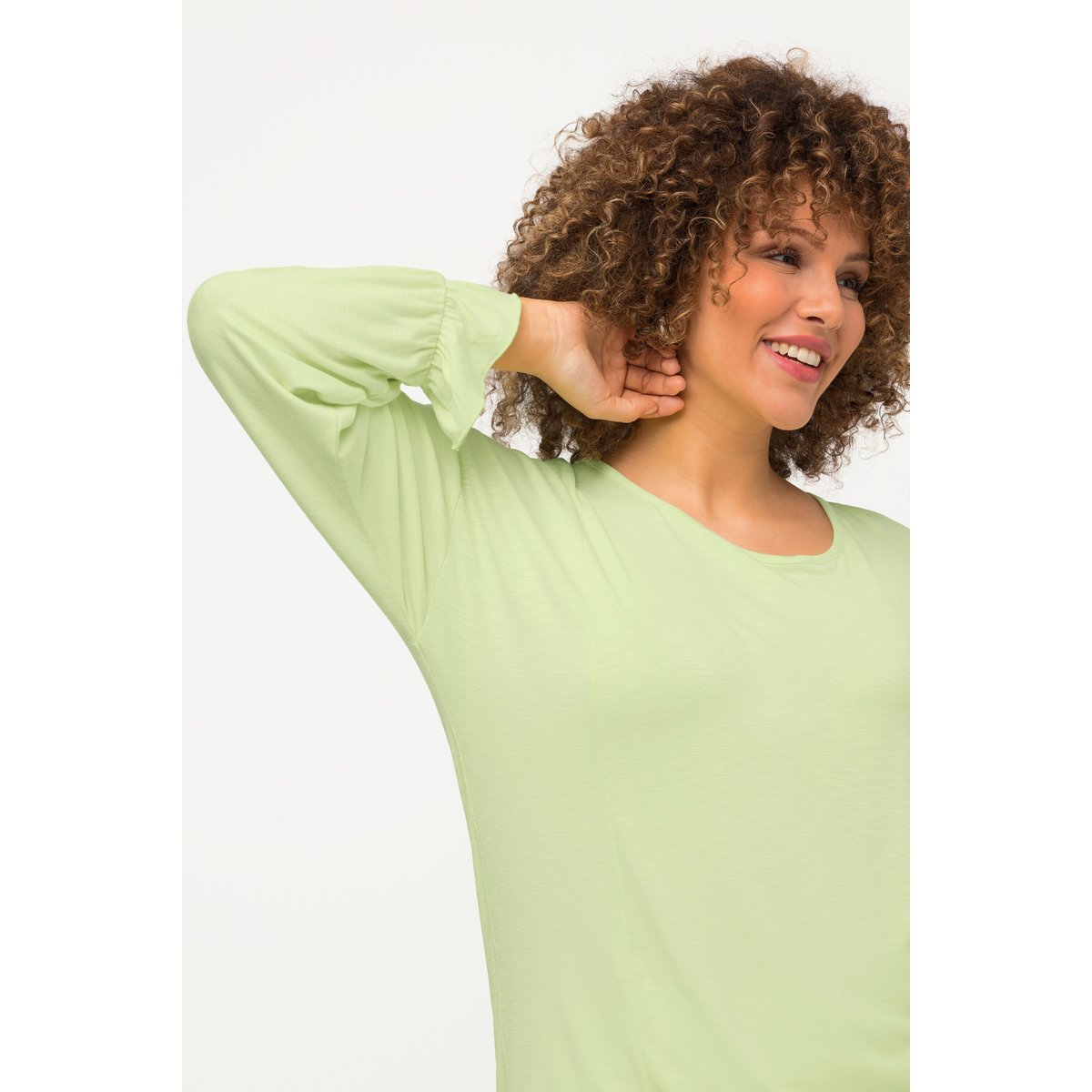 T-shirt, volants, oversize, col rond vert citron, ULLA POPKEN